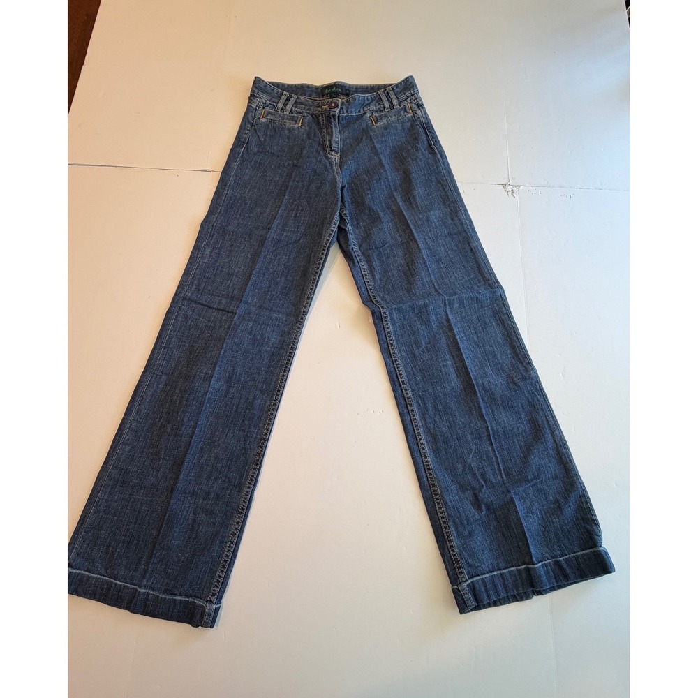 Boden Women 8R Dark Wash Wide Leg Denim Jeans Cuffed Trouser